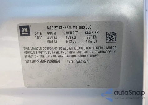 2015 Chevrolet Sonic Ls Manual from USA, damaged, VIN 1G1JB5SH8F4138054